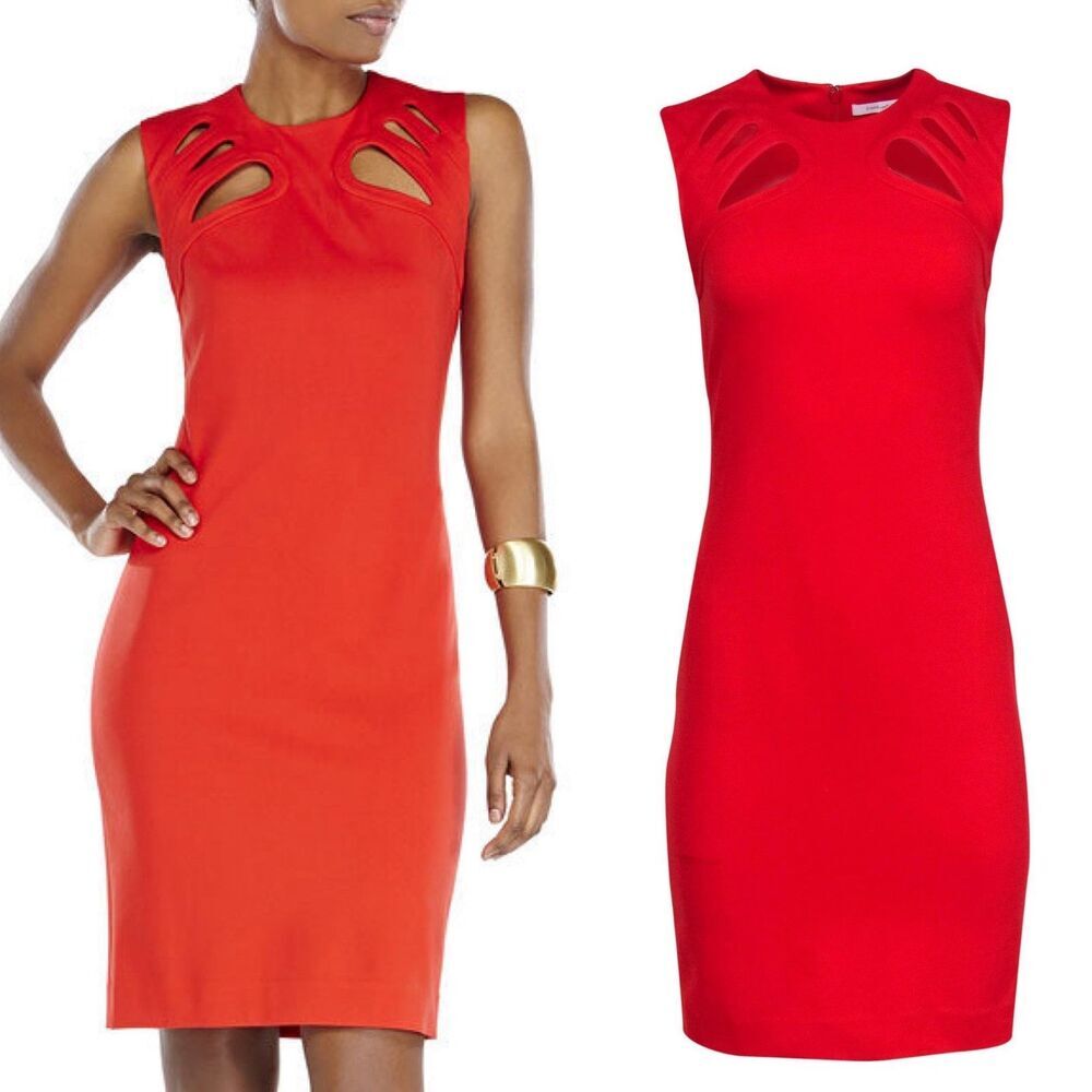 Diane von Furstenberg DVF Women Size 4 Flame Red Sidra Bodycon Mini Sheath Dress